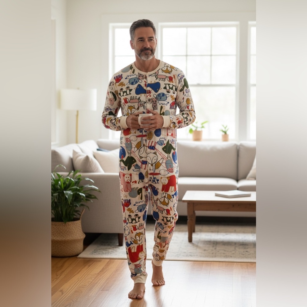 Arborist Unisex Waffle Knit One Piece Pajamas Size M Graphic Print Adult Onesie - Picture 2 of 6